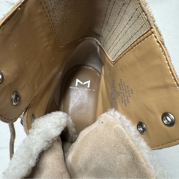 Marc Fisher Izzie Suede Lace-Up Lugsole Shearling Ankle Boots Size 10 Oasis Tan - Picture 4 of 10